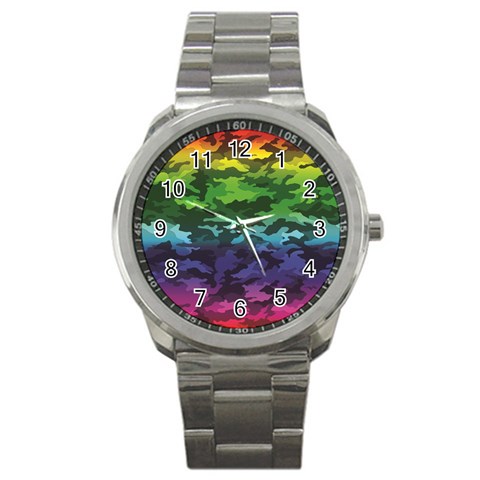 Rainbow Camouflage Sport Metal Watch from ArtsNow.com Front
