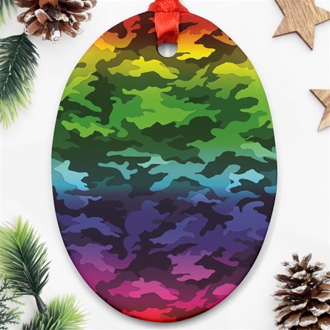 Rainbow Camouflage Oval Ornament (Two Sides) from ArtsNow.com Front