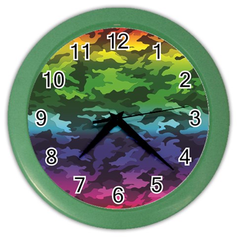 Rainbow Camouflage Color Wall Clock from ArtsNow.com Front