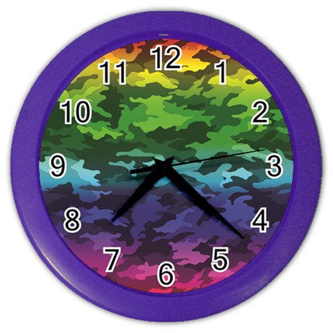 Rainbow Camouflage Color Wall Clock from ArtsNow.com Front