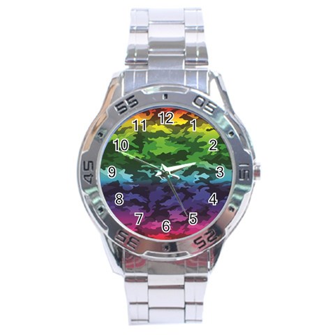Rainbow Camouflage Stainless Steel Analogue Men’s Watch from ArtsNow.com Front