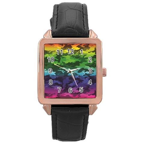 Rainbow Camouflage Rose Gold Leather Watch  from ArtsNow.com Front
