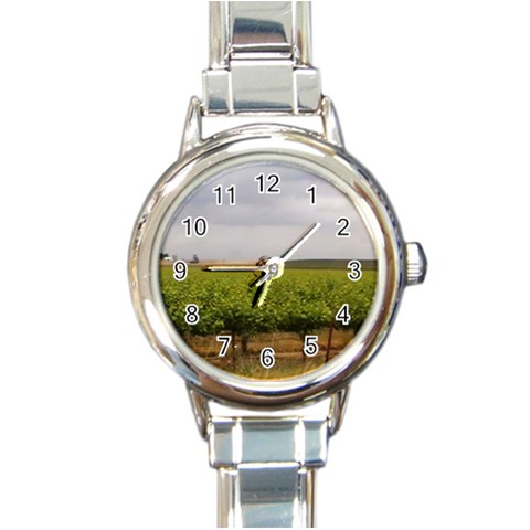 Vinyard Beneath A Cloudy Sky Round Italian Charm Watch from ArtsNow.com Front