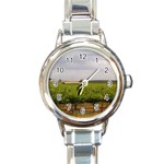 Vinyard Beneath A Cloudy Sky Round Italian Charm Watch