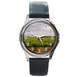 Vinyard Beneath A Cloudy Sky Round Metal Watch