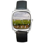 Vinyard Beneath A Cloudy Sky Square Metal Watch
