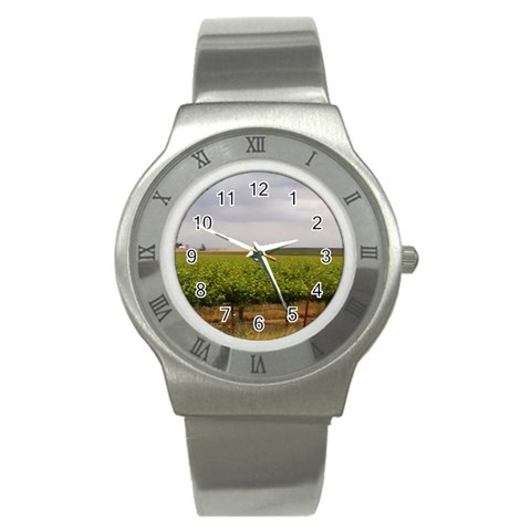 Vinyard Beneath A Cloudy Sky Stainless Steel Watch from ArtsNow.com Front