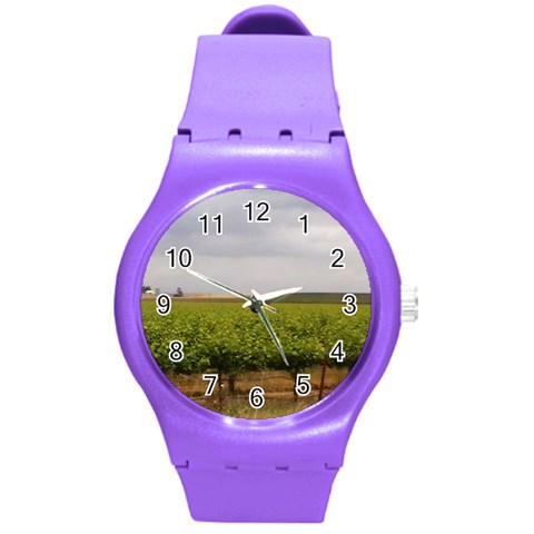 Vinyard Beneath A Cloudy Sky Round Plastic Sport Watch Medium from ArtsNow.com Front