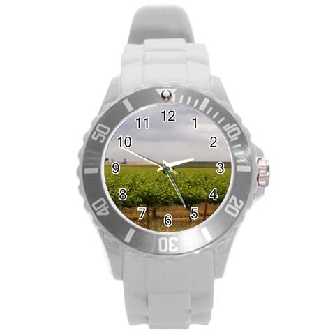Vinyard Beneath A Cloudy Sky Round Plastic Sport Watch Large from ArtsNow.com Front