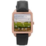Vinyard Beneath A Cloudy Sky Rose Gold Leather Watch 