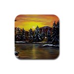 James Winter Cabin By Ave Hurley 1 1m Rubber Square Coaster (4 pack)