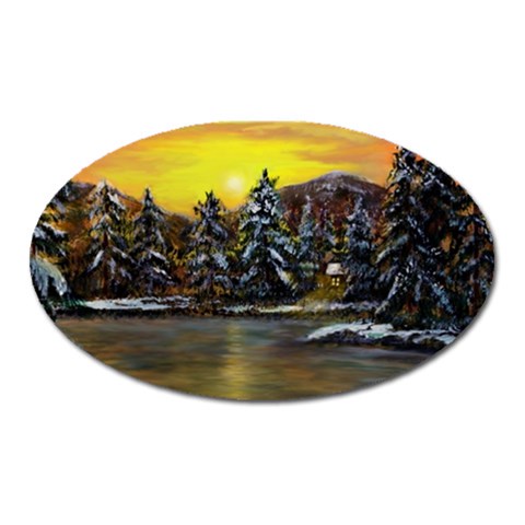 James Winter Cabin By Ave Hurley 1 1m Magnet (Oval) from ArtsNow.com Front