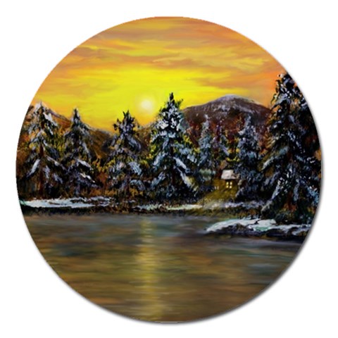 James Winter Cabin By Ave Hurley 1 1m Magnet 5  (Round) from ArtsNow.com Front