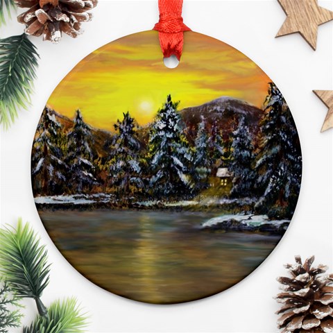 James Winter Cabin By Ave Hurley 1 1m Round Ornament (Two Sides) from ArtsNow.com Front