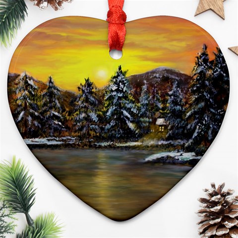 James Winter Cabin By Ave Hurley 1 1m Heart Ornament (Two Sides) from ArtsNow.com Back