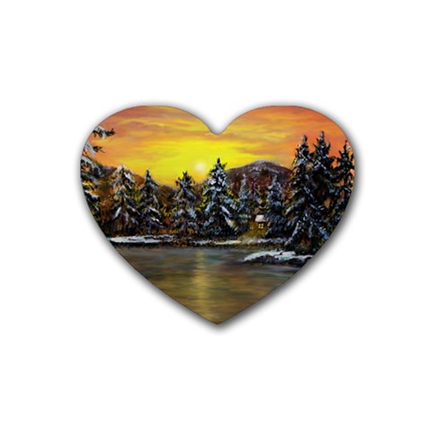 James Winter Cabin By Ave Hurley 1 1m Rubber Coaster (Heart) from ArtsNow.com Front