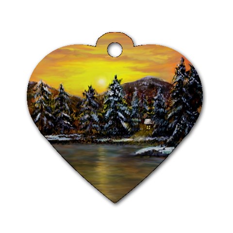 James Winter Cabin By Ave Hurley 1 1m Dog Tag Heart (One Side) from ArtsNow.com Front
