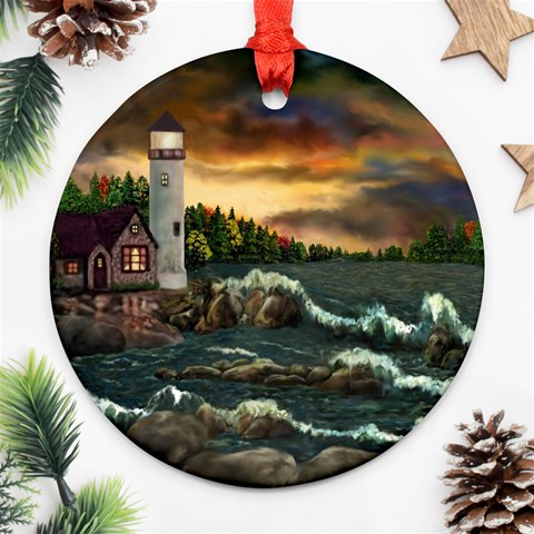 David Bowman Lighthouse Ornament (Round) from ArtsNow.com Front