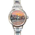 Jane s Winter Sunset by Ave Hurley - Round Italian Charm Watch