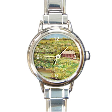 Tenant House In Summer  by Ave Hurley Round Italian Charm Watch from ArtsNow.com Front