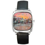 Jane s Winter Sunset by Ave Hurley - Square Metal Watch