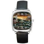 Davids Lighthouse by Ave Hurley - Square Metal Watch