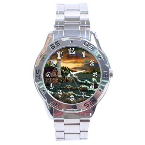 David Bowman Lighthouse Stainless Steel Analogue Men’s Watch from ArtsNow.com Front