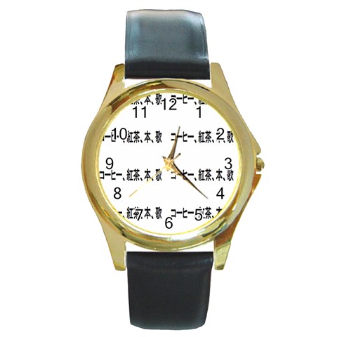Coffeeteabooksong Round Gold Metal Watch from ArtsNow.com Front