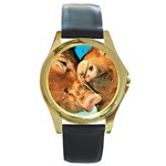 Pigs Hogs Round Gold Metal Watch