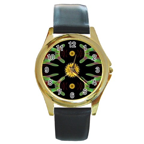 Dandelion Love Round Gold Metal Watch from ArtsNow.com Front