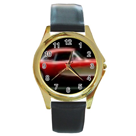 red corvette Round Gold Metal Watch from ArtsNow.com Front