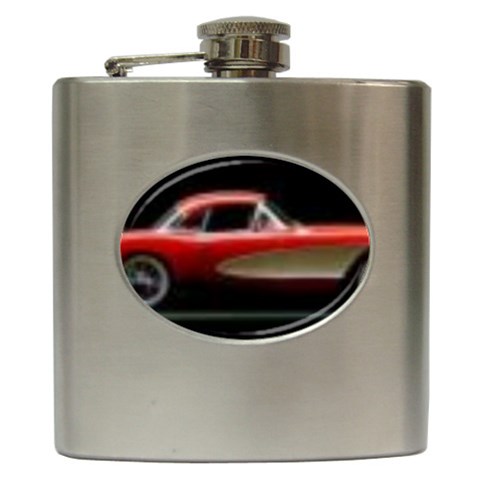 red corvette Hip Flask (6 oz) from ArtsNow.com Front