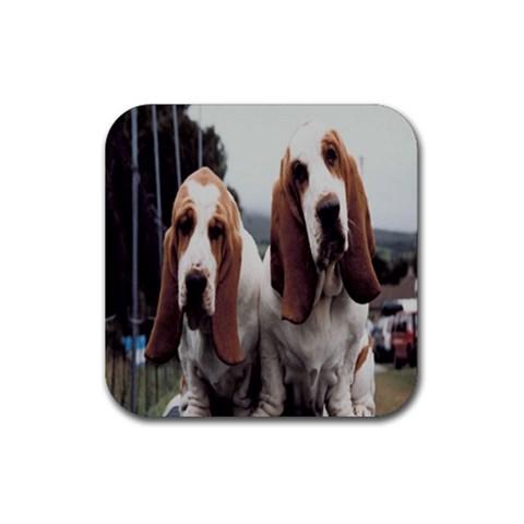 basset hounds two Rubber Coaster (Square) from ArtsNow.com Front