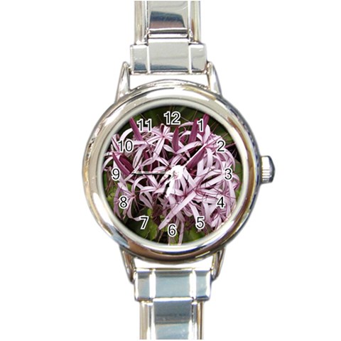 purple flowers Round Italian Charm Watch from ArtsNow.com Front
