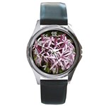 purple flowers Round Metal Watch