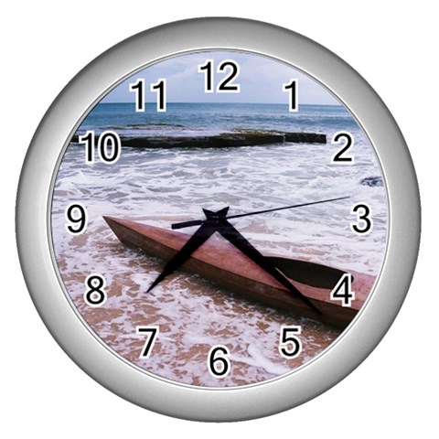 kayak in ocean Wall Clock (Silver) from ArtsNow.com Front