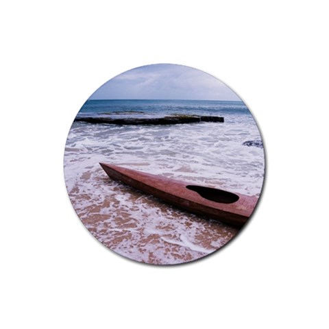 kayak in ocean Rubber Coaster (Round) from ArtsNow.com Front