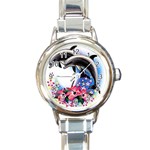 dolphins and flowers Round Italian Charm Watch