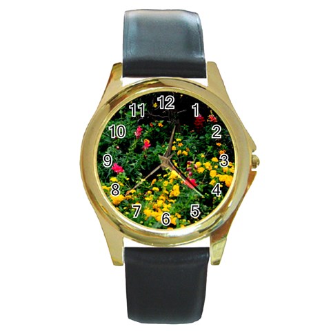 Mystical Garden Round Gold Metal Watch from ArtsNow.com Front