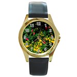 Mystical Garden Round Gold Metal Watch