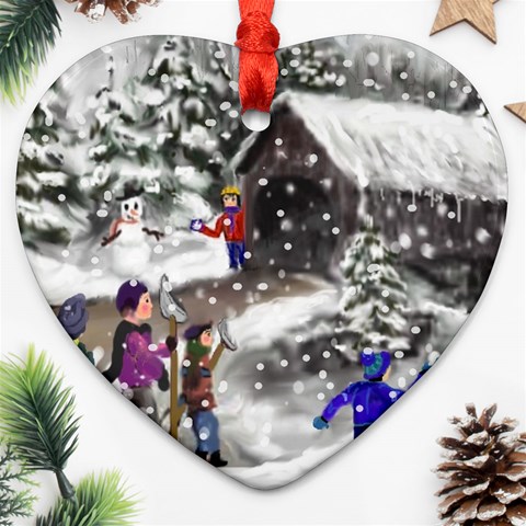 Snowball Fight Ornament (Heart) from ArtsNow.com Front