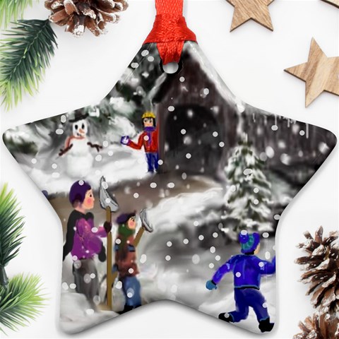 Snowball Fight Ornament (Star) from ArtsNow.com Front