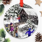Snowball Fight Round Ornament (Two Sides)
