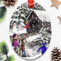 Snowball Fight Oval Ornament (Two Sides) from ArtsNow.com Back