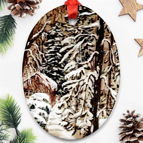 Castle Yard In Winter Ornament (Oval) from ArtsNow.com Front