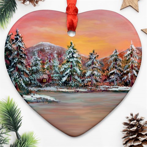 Jane s Winter Sunset 2m Heart Ornament (Two Sides) from ArtsNow.com Front