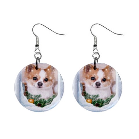 Puppy watching snow 1  Button Earrings from ArtsNow.com Front