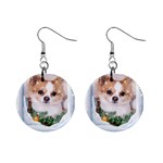 Puppy watching snow 1  Button Earrings