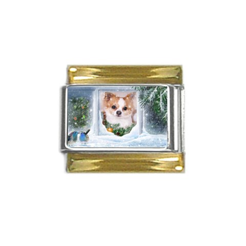 Puppy watching snow Gold Trim Italian Charm (9mm) from ArtsNow.com Front