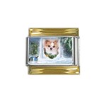 Puppy watching snow Gold Trim Italian Charm (9mm)